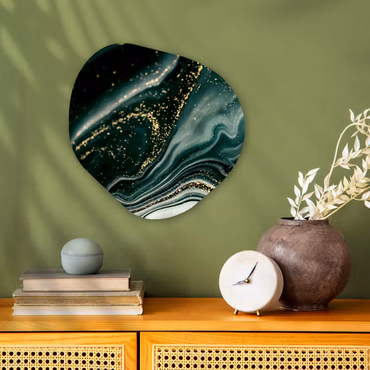 Marmerlook - Goud - Groen - Glitter - Design - Marmer Wandcirkel Organisch Forex 3mm klein -sfeer2