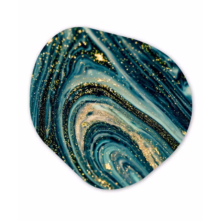 Marmerlook - Luxe - Goud - Turquoise - Glitter Wandcirkel Organisch Forex 3mm klein -3d