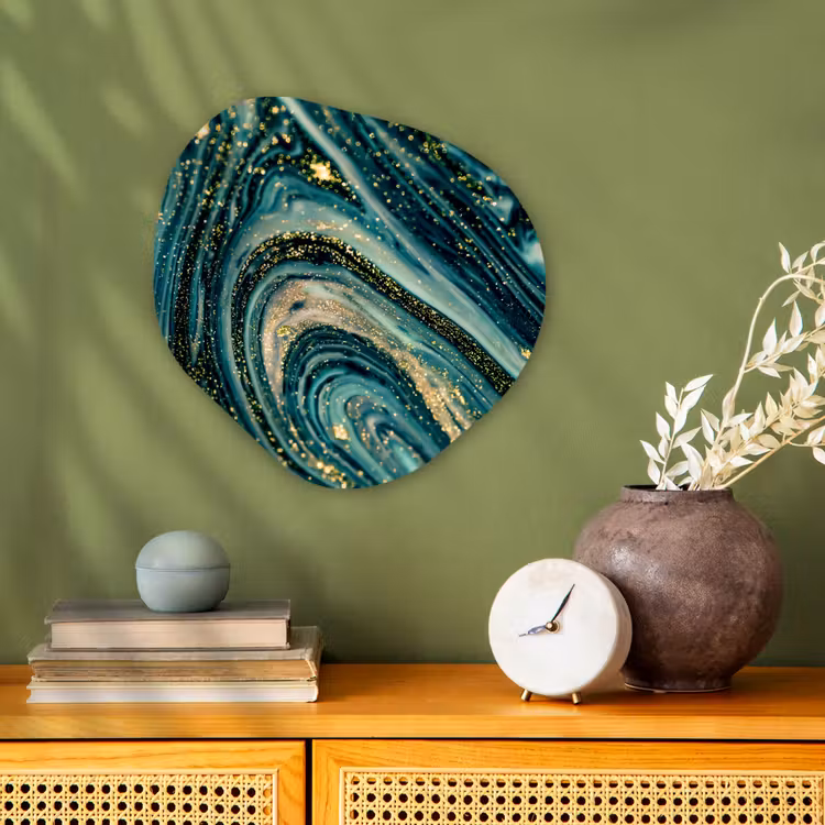 Marmerlook - Luxe - Goud - Turquoise - Glitter Wandcirkel Organisch Forex 3mm klein -sfeer2
