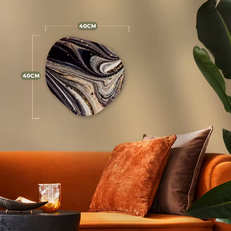 Marmerlook - Zwart - Goud - Wit - Glitter - Marmer Wandcirkel Organisch Forex 3mm klein -sfeer3