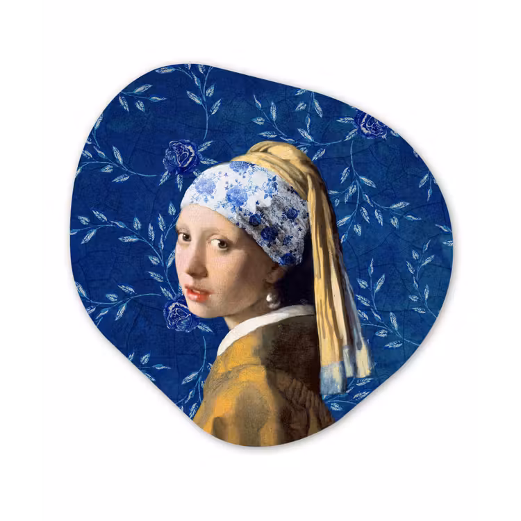Meisje met de parel - Delfts blauw - Vermeer - Bloemen - Schilderij - Oude meesters Wandcirkel Organisch Forex 3mm klein -3d