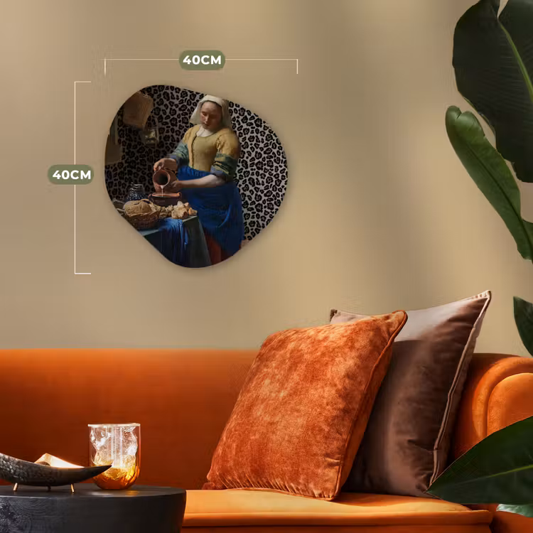 Melkmeisje - Kunst - Panterprint - Vermeer - Schilderij - Oude meesters Wandcirkel Organisch Forex 3mm klein -sfeer3