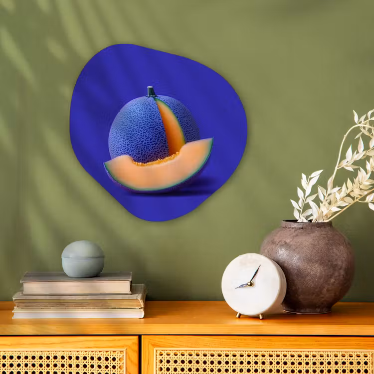 Meloen - Blauw - Oranje - Kunstzinnig Wandcirkel Organisch Forex 3mm klein -sfeer2