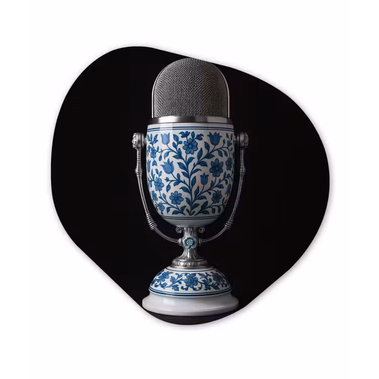 Microfoon - Delfts blauw - Muziek Wandcirkel Organisch Forex 3mm klein -3d