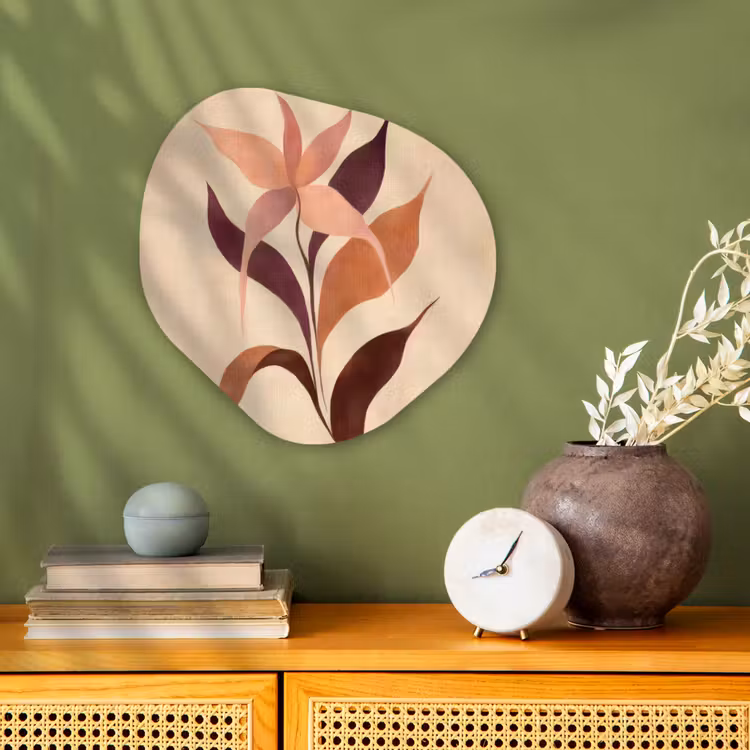 Minimalistisch - Bloem - Bladeren - Beige Wandcirkel Organisch Forex 3mm klein -sfeer2