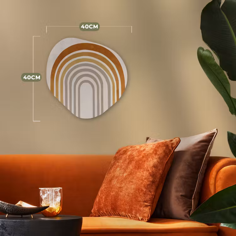 Minimalistisch - Boog - Lijnen - Beige Wandcirkel Organisch Forex 3mm klein -sfeer3