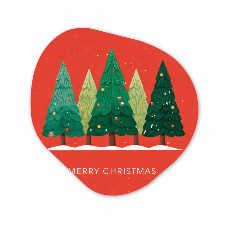 Minimalistisch - Kerstbomen - Rood - Sneeuw Wandcirkel Organisch Forex 3mm klein -3d