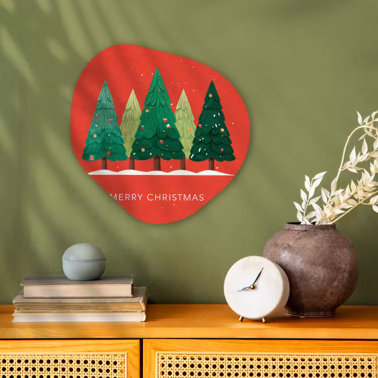 Minimalistisch - Kerstbomen - Rood - Sneeuw Wandcirkel Organisch Forex 3mm klein -sfeer2