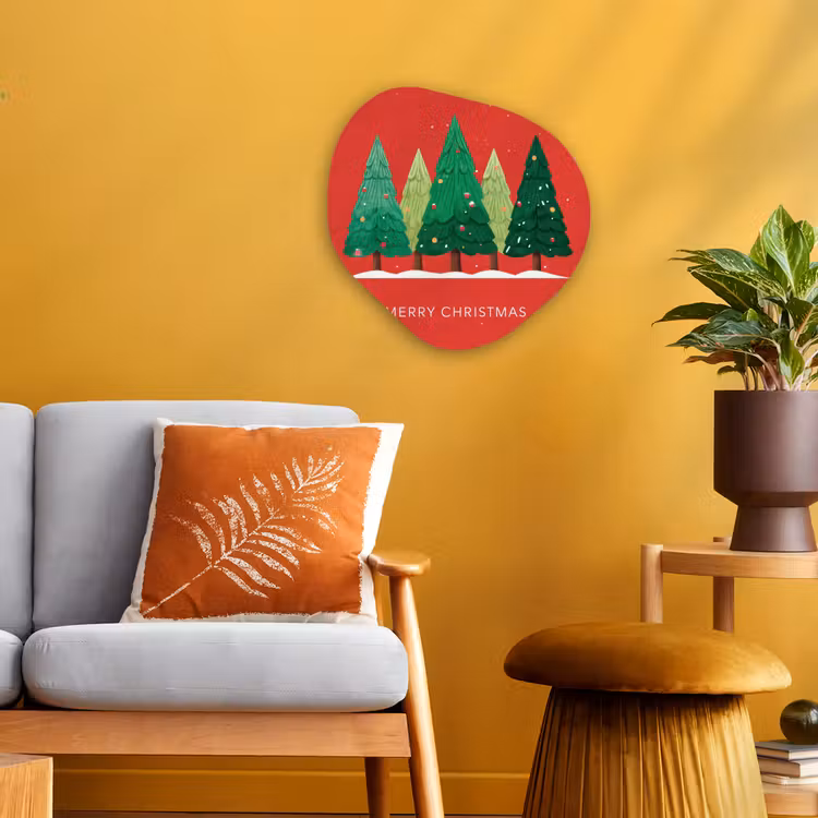 Minimalistisch - Kerstbomen - Rood - Sneeuw Wandcirkel Organisch Forex 3mm klein -sfeer4
