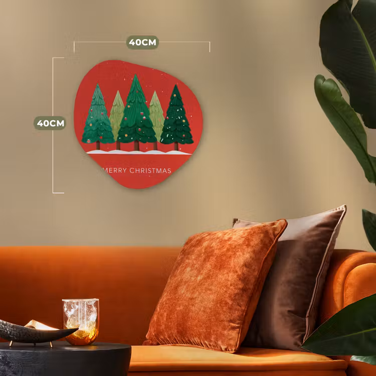 Minimalistisch - Kerstbomen - Rood - Sneeuw Wandcirkel Organisch Forex 3mm klein -sfeer3