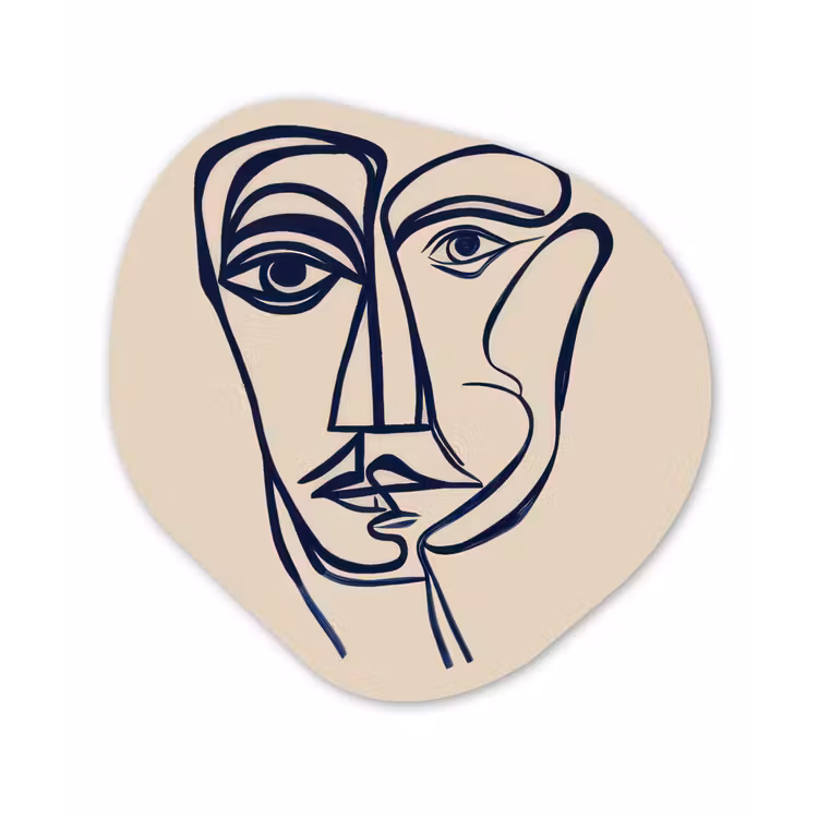 Minimalistisch - Lijnillustratie - Beige - Donkerblauw Wandcirkel Organisch Forex 3mm klein -3d