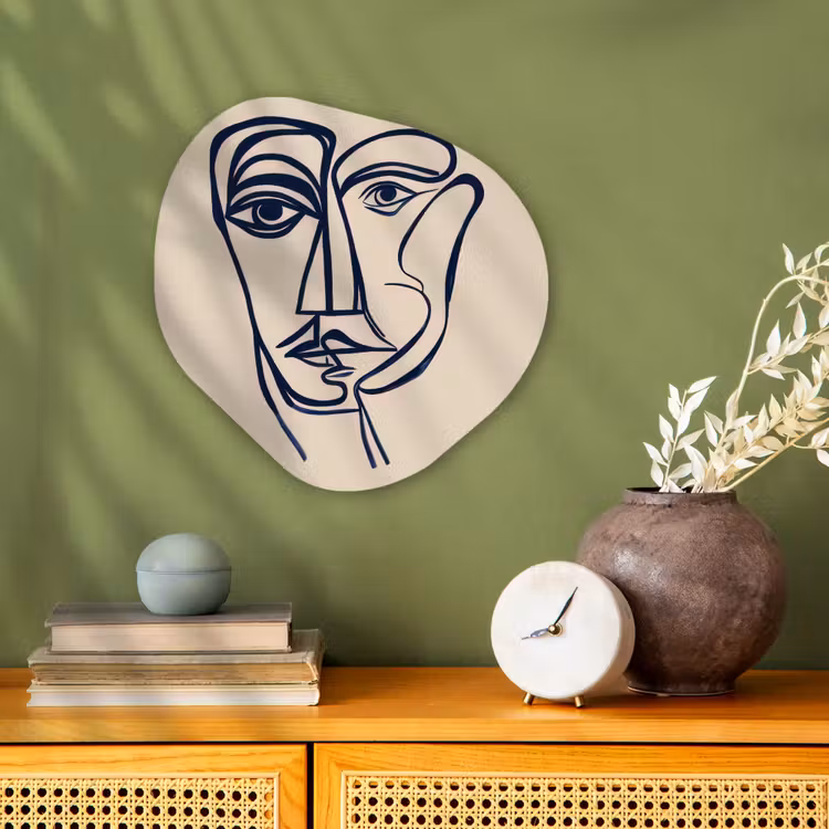 Minimalistisch - Lijnillustratie - Beige - Donkerblauw Wandcirkel Organisch Forex 3mm klein -sfeer2