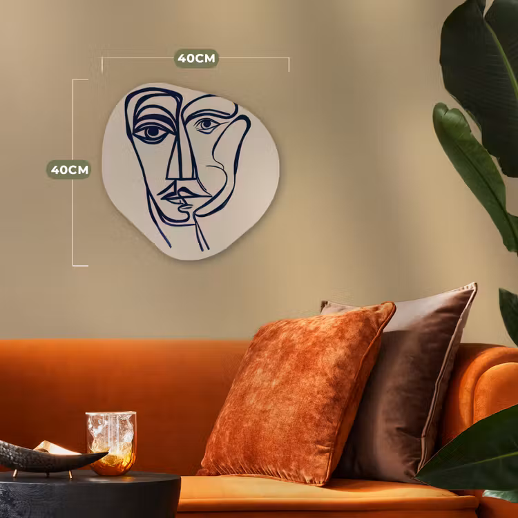 Minimalistisch - Lijnillustratie - Beige - Donkerblauw Wandcirkel Organisch Forex 3mm klein -sfeer3