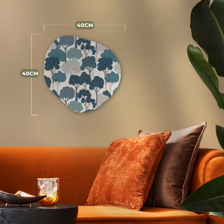 Modern - Bomen - Bos - Patroon - Blauw Wandcirkel Organisch Forex 3mm klein 629 -sfeer3