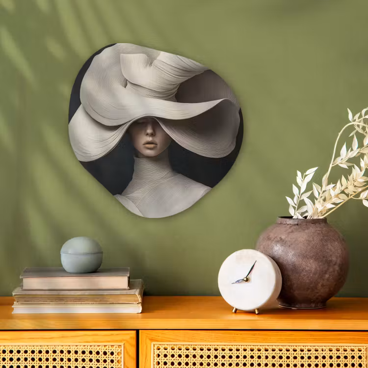 Modern - Vrouw - Hoed Wandcirkel Organisch Forex 3mm klein -sfeer2
