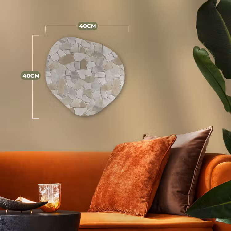 Mozaïek - Stenen - Beige Wandcirkel Organisch Forex 3mm klein 629 -sfeer3