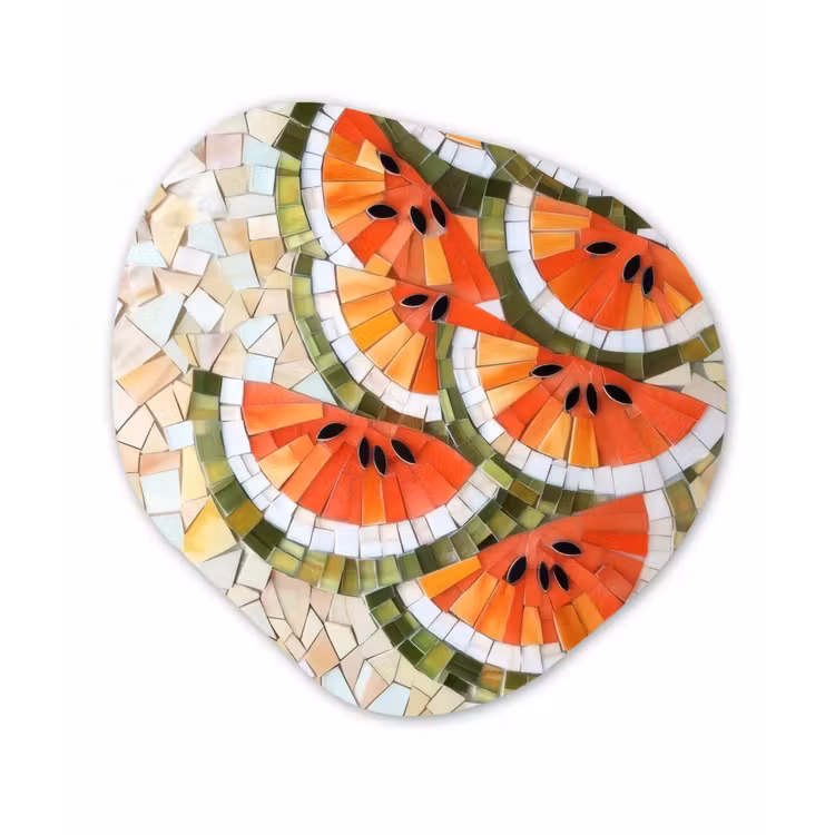Mozaïek - Watermeloen - Rood - Pitten Wandcirkel Organisch Forex 3mm klein -3d