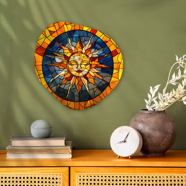 Mozaïek - Zon - Geel - Cirkel Wandcirkel Organisch Forex 3mm klein -sfeer2
