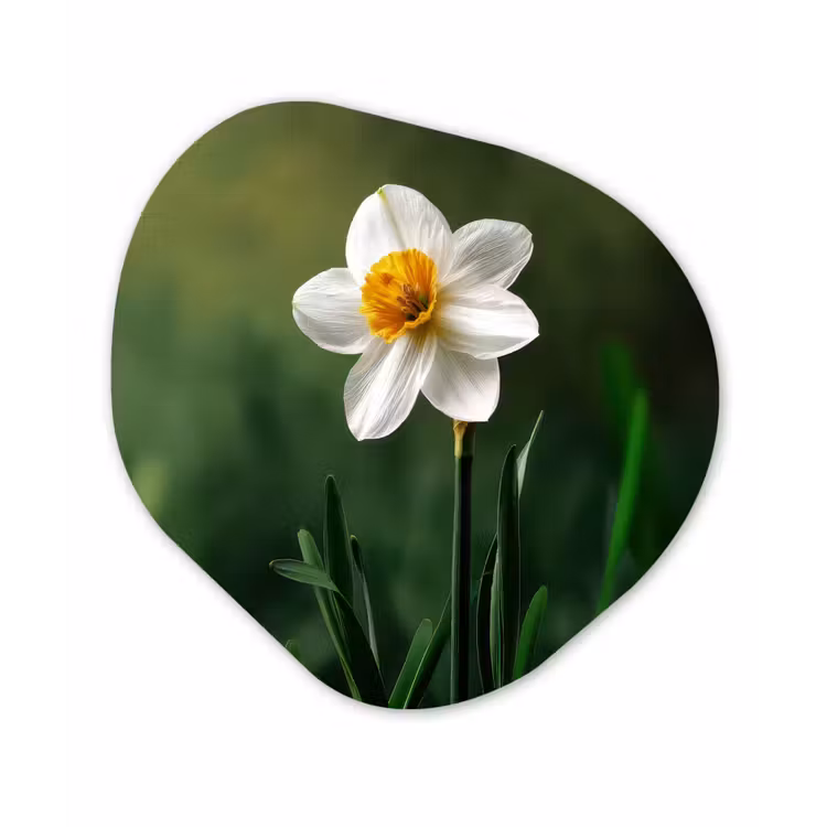 Narcis - Bloem - Wit - Grassprieten Wandcirkel Organisch Forex 3mm klein -3d