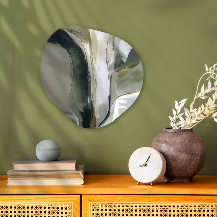 Natuur - Abstract - Groen - Penseelstreken Wandcirkel Organisch Forex 3mm klein -sfeer2