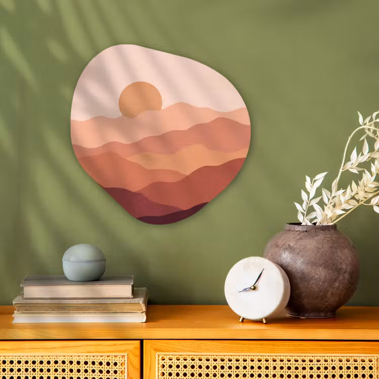 Natuur - Heuvels - Abstract - Modern - Oranje Wandcirkel Organisch Forex 3mm klein -sfeer2