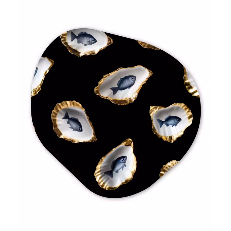 Oesters - Vissen - Blauw - Goud Wandcirkel Organisch Forex 3mm klein -3d