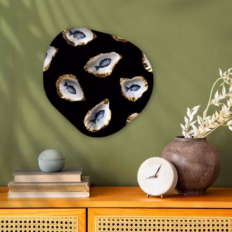 Oesters - Vissen - Blauw - Goud Wandcirkel Organisch Forex 3mm klein -sfeer2