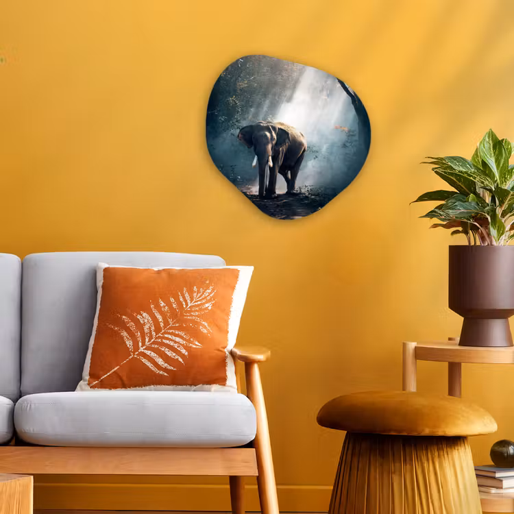 Olifant - Dieren - Licht - Bos - Natuur - Wilde dieren Wandcirkel Organisch Forex 3mm klein -sfeer4