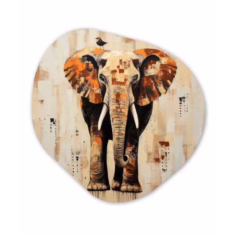 Olifant - Slurf - Mozaïek - Abstract Wandcirkel Organisch Forex 3mm klein -3d
