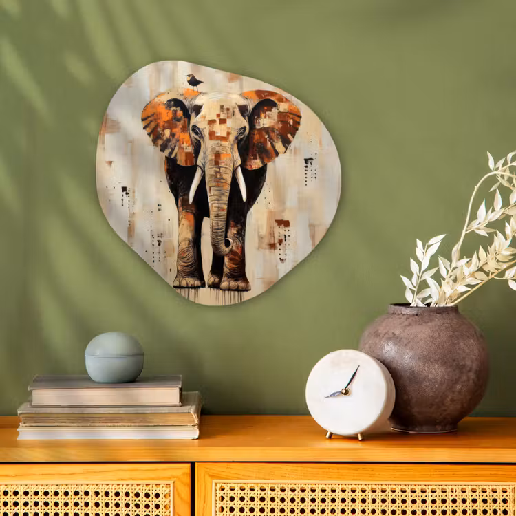 Olifant - Slurf - Mozaïek - Abstract Wandcirkel Organisch Forex 3mm klein -sfeer2