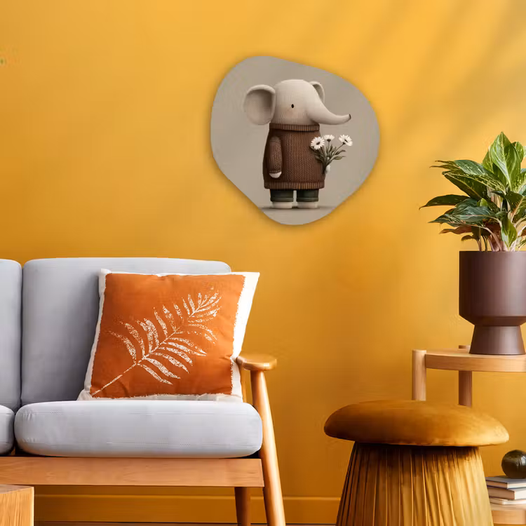 Olifant - Witte bloemen - Kindvriendelijk Wandcirkel Organisch Forex 3mm klein -sfeer4