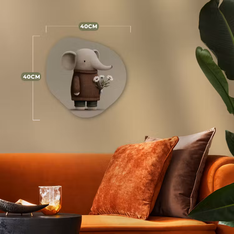 Olifant - Witte bloemen - Kindvriendelijk Wandcirkel Organisch Forex 3mm klein -sfeer3