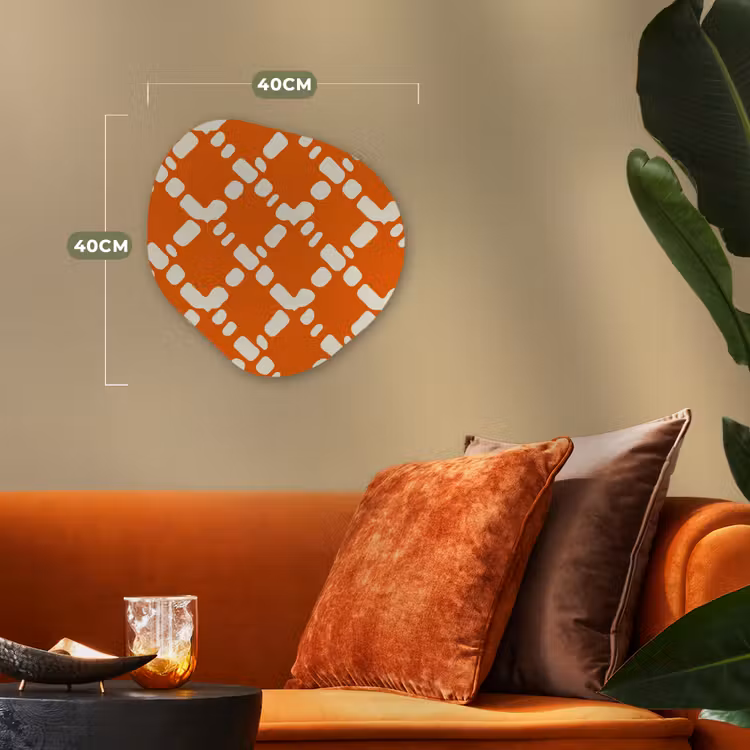Oranje - Ruitpatroon - Wit Wandcirkel Organisch Forex 3mm klein 629 -sfeer3