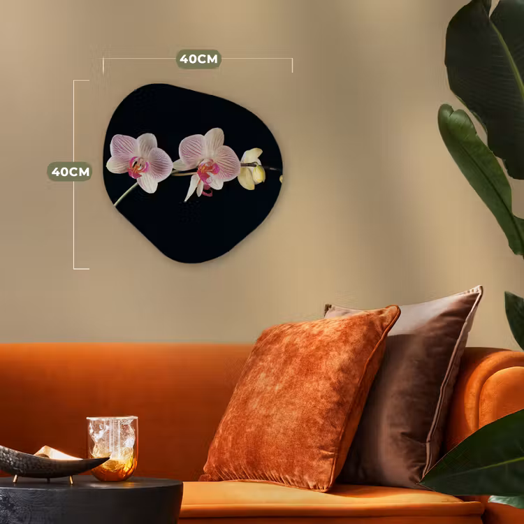 Orchidee - Bloemen - Zwart - Roze - Knoppen Wandcirkel Organisch Forex 3mm klein -sfeer3