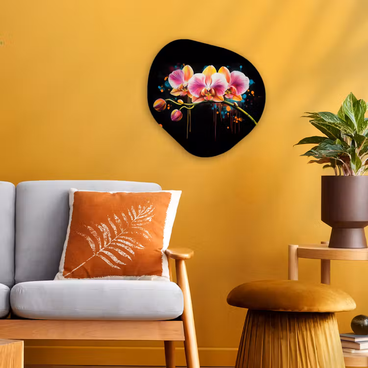 Orchidee - Graffiti - Kleurrijk - Bloemen - Abstract Wandcirkel Organisch Forex 3mm klein -sfeer4