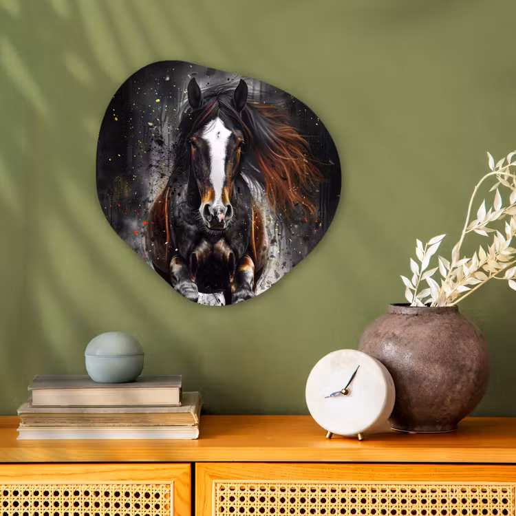 Paard - Dieren - Zwart - Luxe - Modern Wandcirkel Organisch Forex 3mm klein -sfeer2