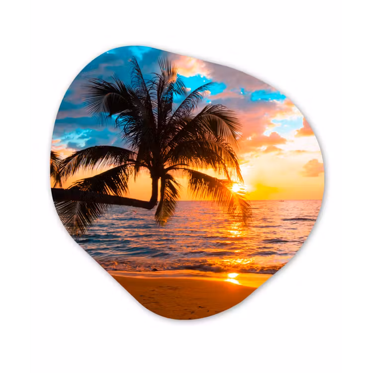 Palm - Zonsondergang - Horizon - Strand - Zee Wandcirkel Organisch Forex 3mm klein -3d