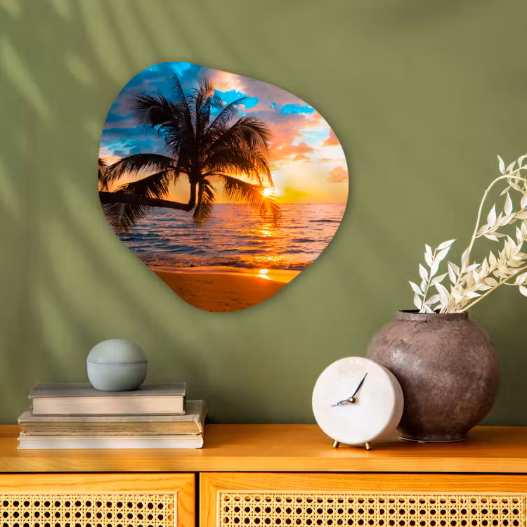 Palm - Zonsondergang - Horizon - Strand - Zee Wandcirkel Organisch Forex 3mm klein -sfeer2
