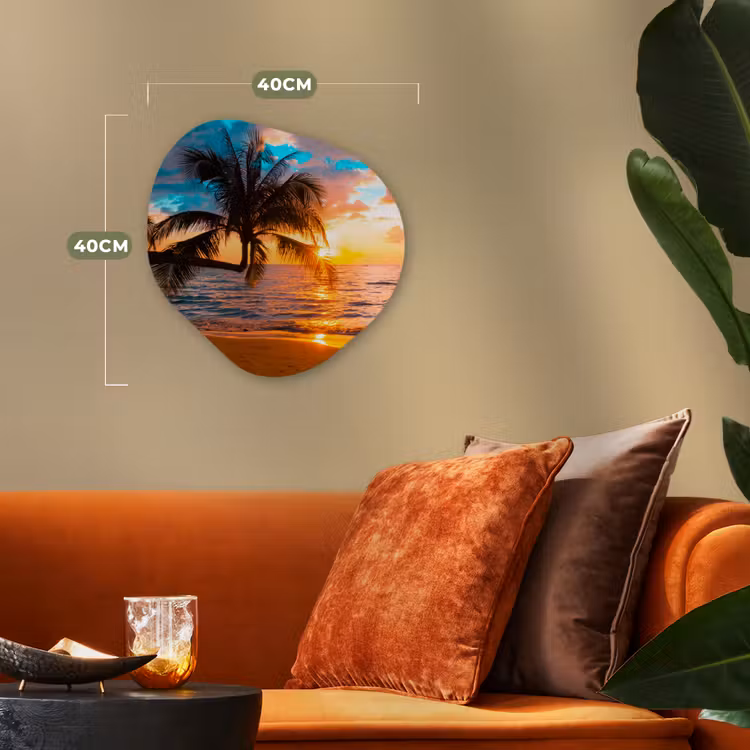 Palm - Zonsondergang - Horizon - Strand - Zee Wandcirkel Organisch Forex 3mm klein -sfeer3