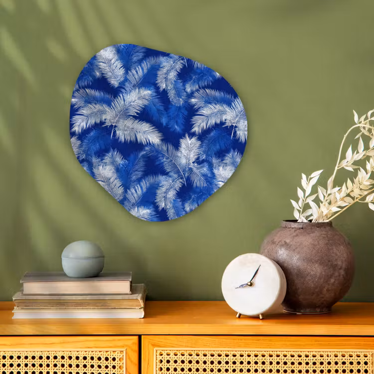 Palmblad - Patroon - Blauw Wandcirkel Organisch Forex 3mm klein 629 -sfeer2
