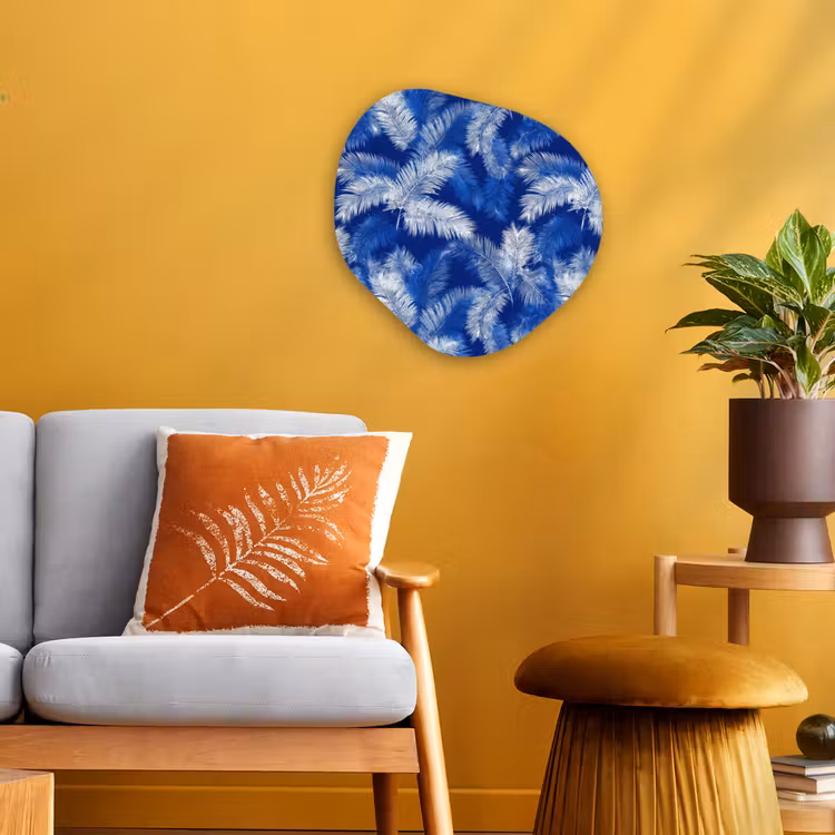 Palmblad - Patroon - Blauw Wandcirkel Organisch Forex 3mm klein 629 -sfeer4