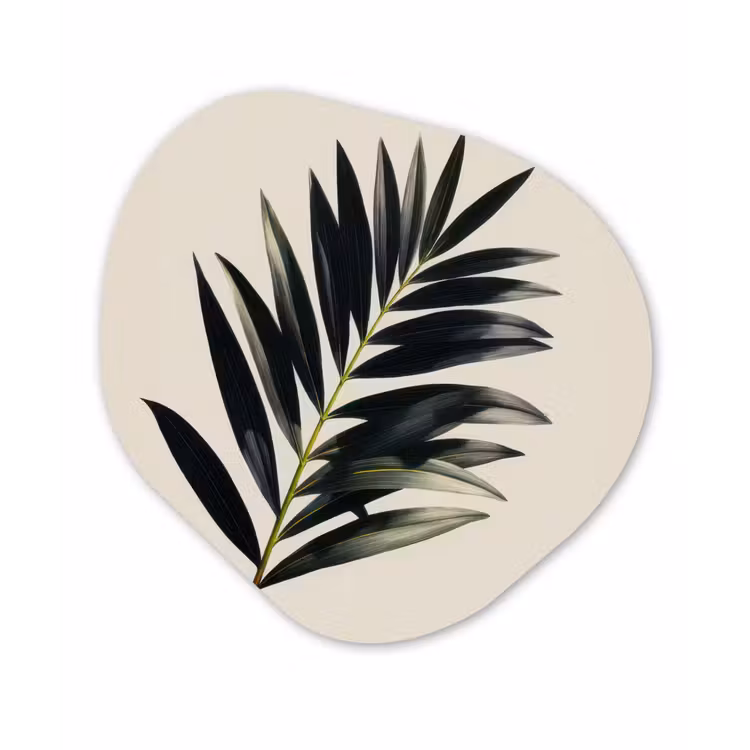 Palmblad - Subtiel - Groen - beige Wandcirkel Organisch Forex 3mm klein -3d
