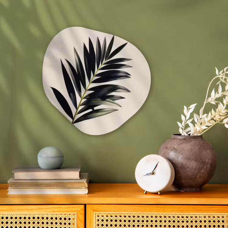 Palmblad - Subtiel - Groen - beige Wandcirkel Organisch Forex 3mm klein -sfeer2