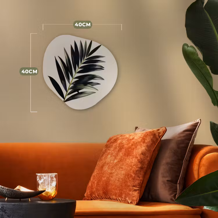 Palmblad - Subtiel - Groen - beige Wandcirkel Organisch Forex 3mm klein -sfeer3
