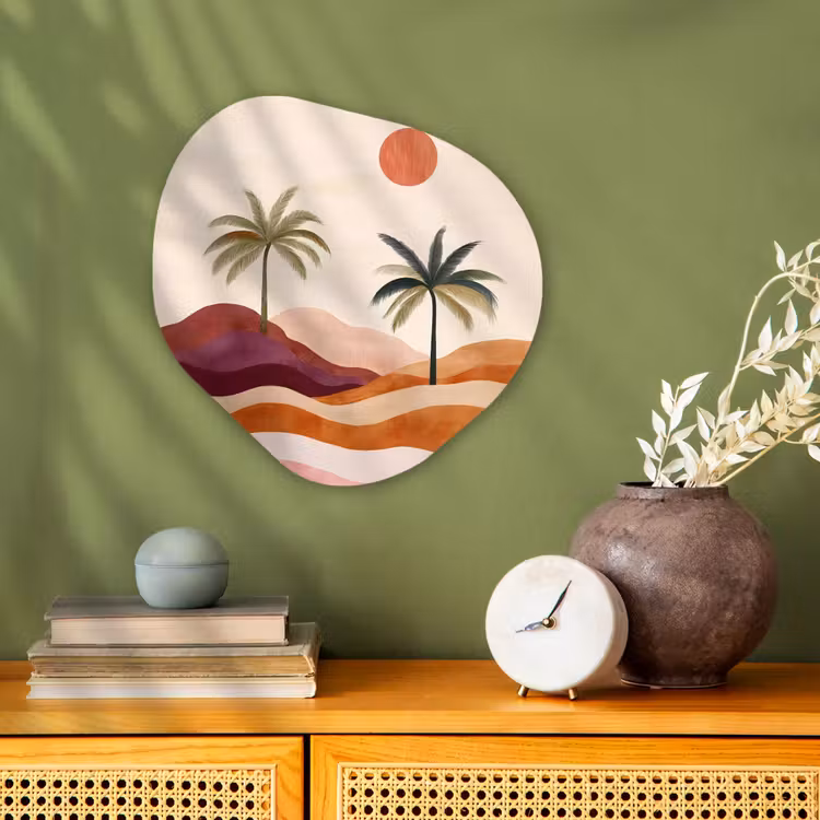 Palmbomen - Abstract - Zon - Heuvels Wandcirkel Organisch Forex 3mm klein -sfeer2