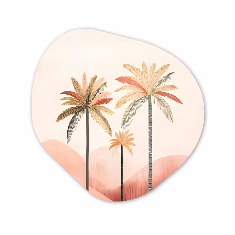 Palmbomen - Heuvels - Minimalistisch - Zachtroze Wandcirkel Organisch Forex 3mm klein -3d
