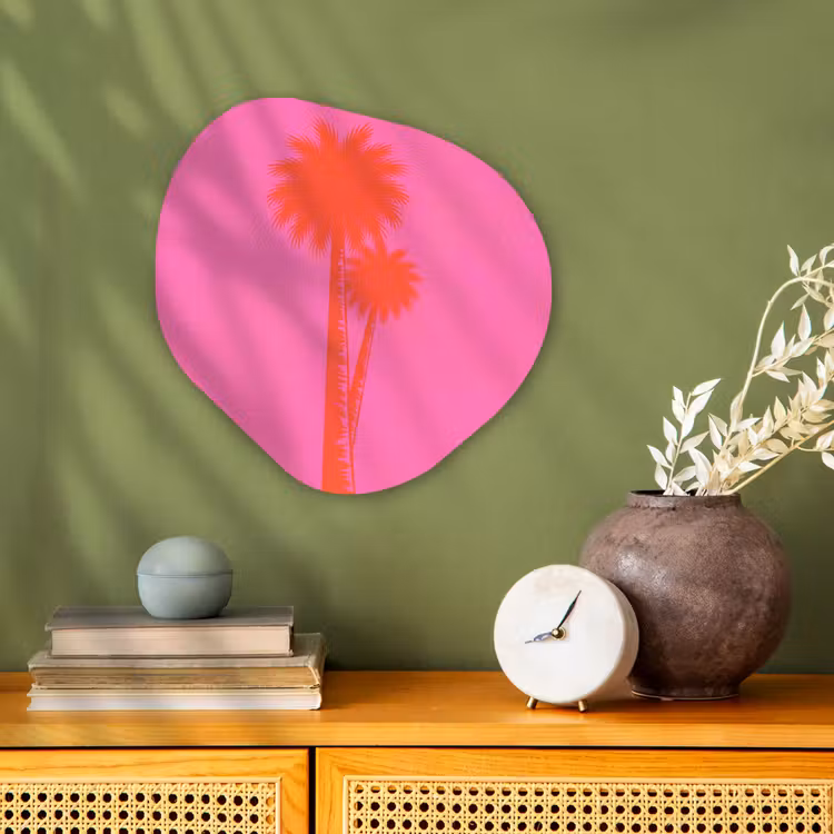 Palmbomen - Modern - Roze Wandcirkel Organisch Forex 3mm klein -sfeer2