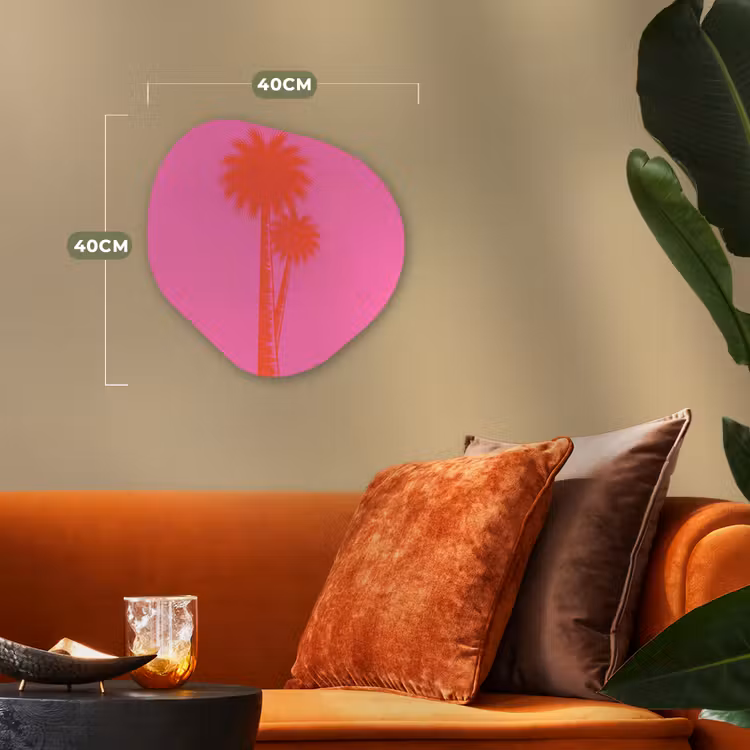 Palmbomen - Modern - Roze Wandcirkel Organisch Forex 3mm klein -sfeer3