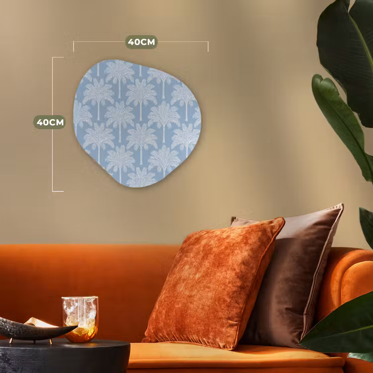 Palmboom - Modern - Blauw Wandcirkel Organisch Forex 3mm klein 629 -sfeer3