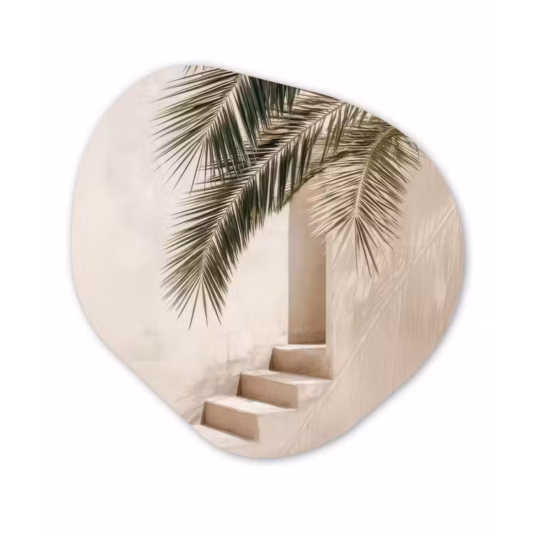 Palmboom - Schaduw - Trap - Beige Wandcirkel Organisch Forex 3mm klein -3d